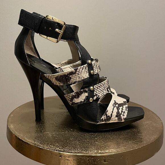 Michael Kors Leather Black Snakeskin Print Heels | Womens 10, Strappy NWOB $180 - Picture 1 of 8